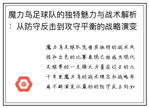 魔力鸟足球队的独特魅力与战术解析：从防守反击到攻守平衡的战略演变